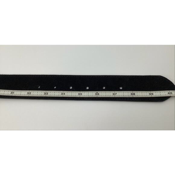 Debbie Brooks NY Black Suede Leather Belt Size M Ornate Glitter Rose Buckle Art main image 6